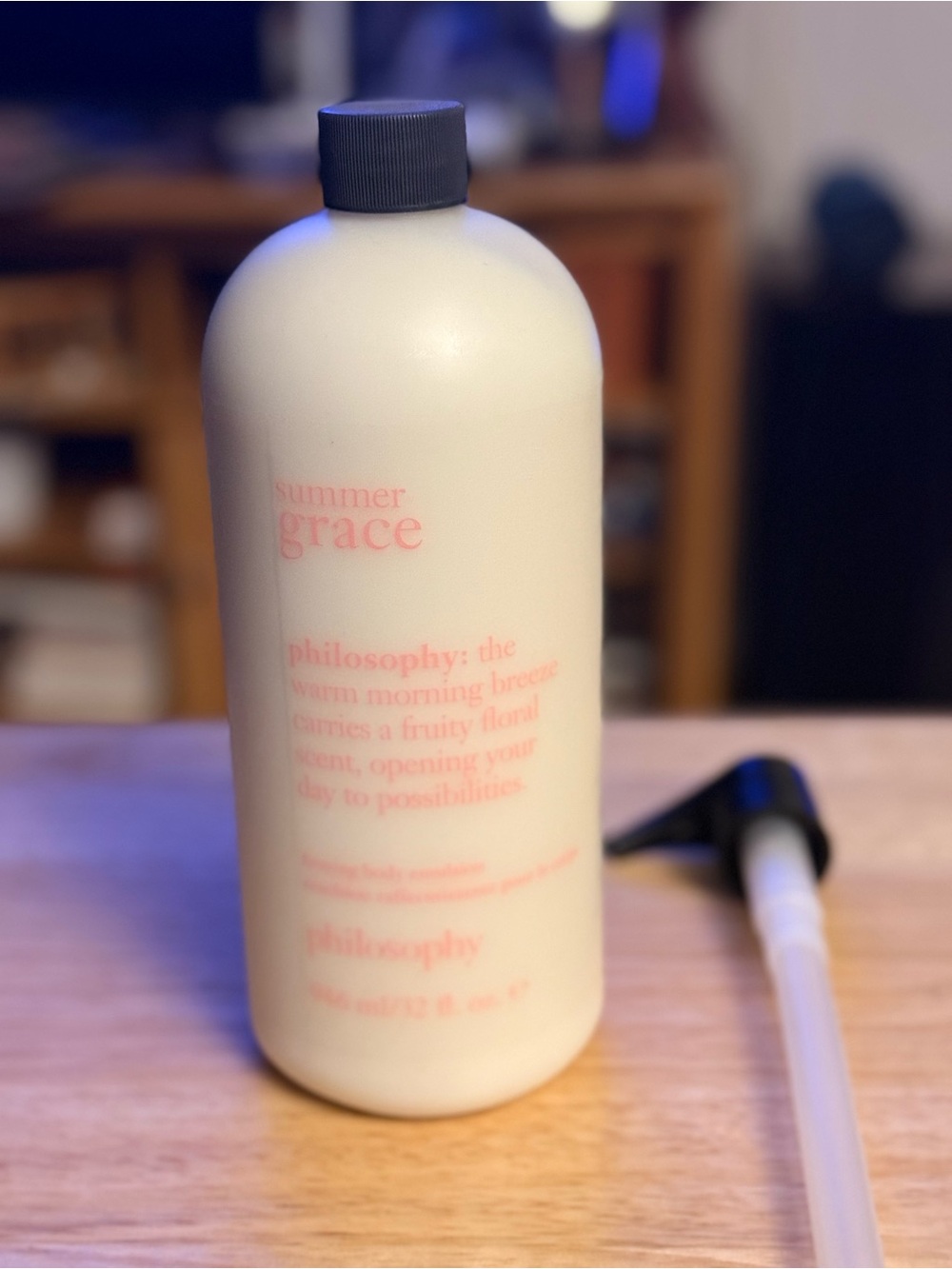 Philosophy Shampoo Bottle - Cream with Pink Label and Black Cap